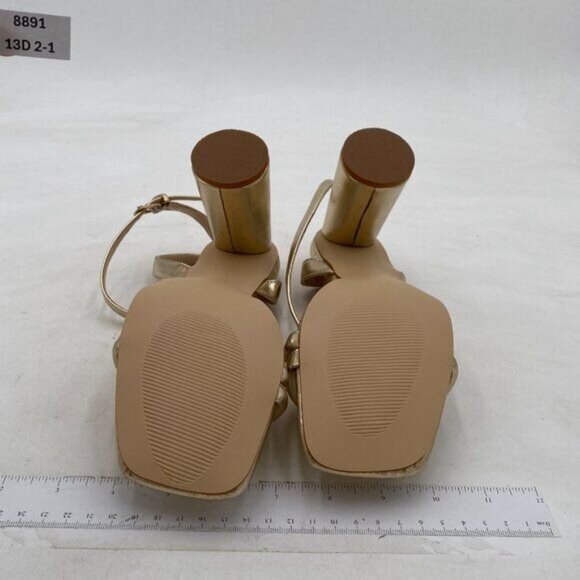 Pazzion Gold Squared Open Toe High Heel Crossed Ankle Strap Buckles Sandals - Picture 7 of 8